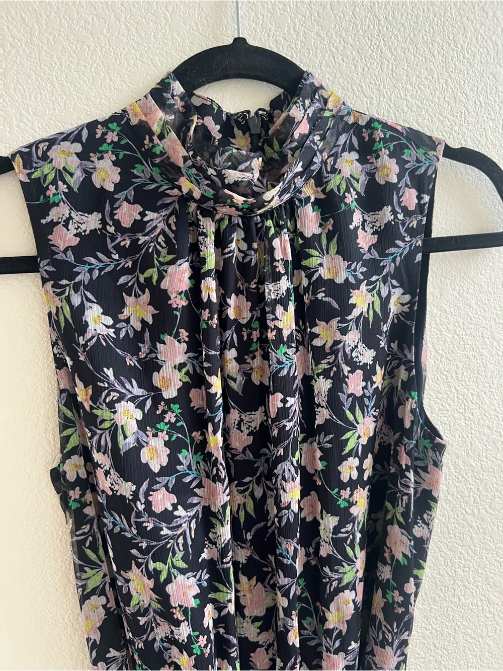 CeCe Black Floral Asymmetrical Tie-Waist Midi Dress